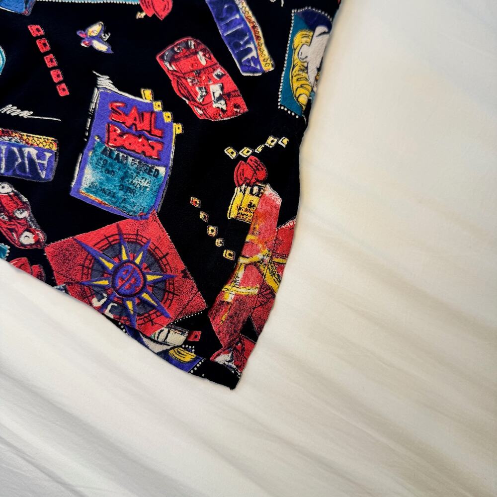 Chico's VTG Pop Art Graphic Camp Shirt Womens 2 Large Art To Wear Maximalist 90s - Picture 8 of 14